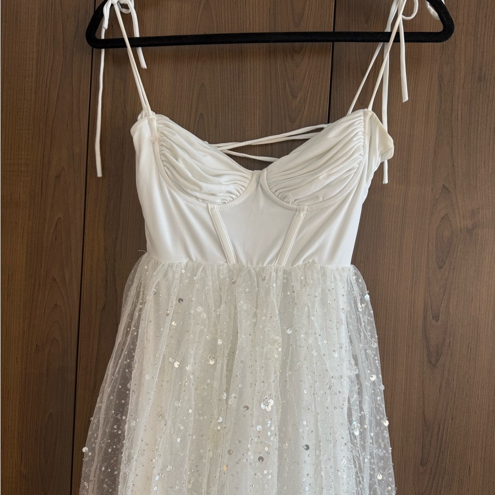 Lucy in the Sky. Elegant White Sequin Dress